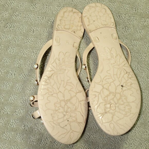 Olivia Miller Women's Size 8.5 Blush Pearl Bow Jelly Thong Sandals Flip Flop - Picture 6 of 7